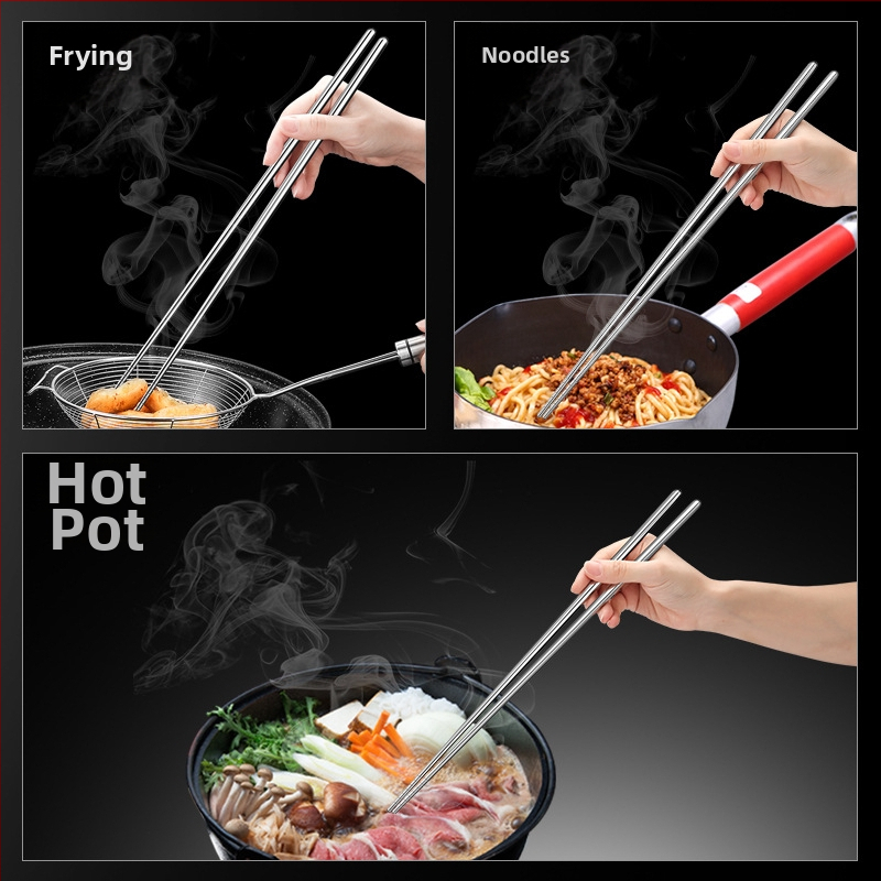Houyang oțel inoxidabil 304, bețe de mâncare prelungite, pentru prăjit și tăiței, metalice, antiderapante, anti-arsuri, pentru oale, 36 cm