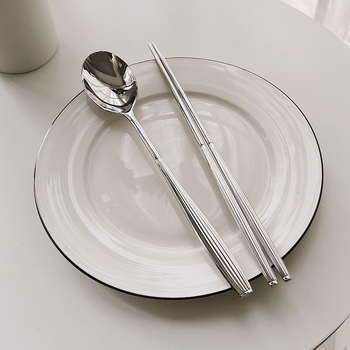Set de bețișoare plate din oțel inoxidabil 304 și linguri cu mânere lungi, mânere în formă de felinar