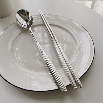 Set de bețișoare plate din oțel inoxidabil 304 și linguri cu mânere lungi, mânere în formă de felinar