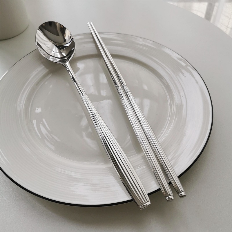 Set de bețișoare plate din oțel inoxidabil 304 și linguri cu mânere lungi, mânere în formă de felinar