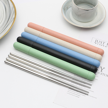 Set portabil de bețișoare din oțel inoxidabil 304, cu design hexagonal și tub de depozitare din pai de grâu – potrivit pentru casă, hoteluri și restaurante, cadou
