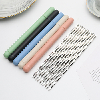 Set portabil de bețișoare din oțel inoxidabil 304, cu design hexagonal și tub de depozitare din pai de grâu – potrivit pentru casă, hoteluri și restaurante, cadou