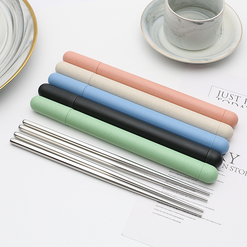 Set portabil de bețișoare din oțel inoxidabil 304, cu design hexagonal și tub de depozitare din pai de grâu – potrivit pentru casă, hoteluri și restaurante, cadou