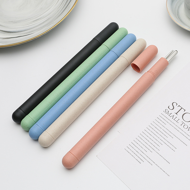 Set portabil de bețișoare din oțel inoxidabil 304, cu design hexagonal și tub de depozitare din pai de grâu – potrivit pentru casă, hoteluri și restaurante, cadou