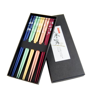 Ξύλινα chopsticks, πέντε ζευγάρια, πολύχρωμο μοτίβο λαγού