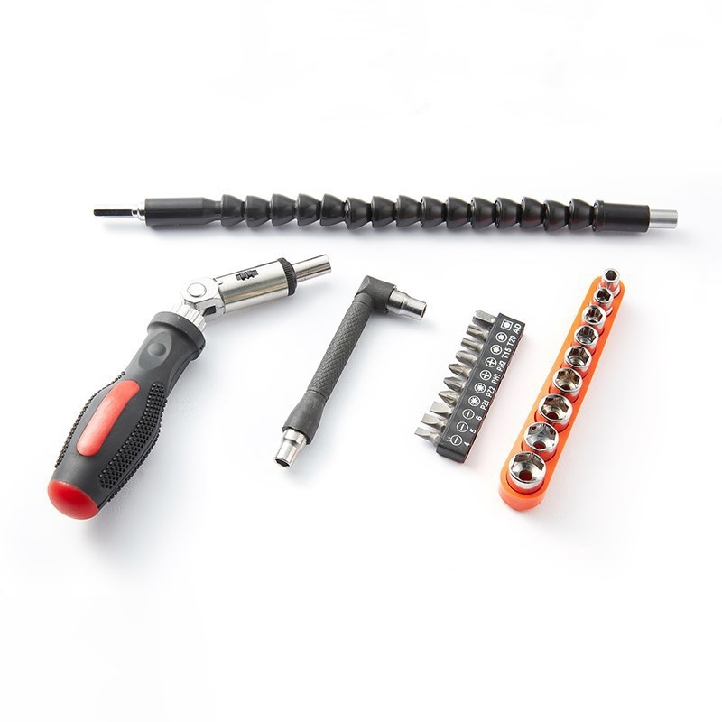 Șurubelniță universală cu clichet, cheie unghiulară în formă de L, ax flexibil, biți Philips, plat, Torx și hex, set de 513 piese cu biți și capete