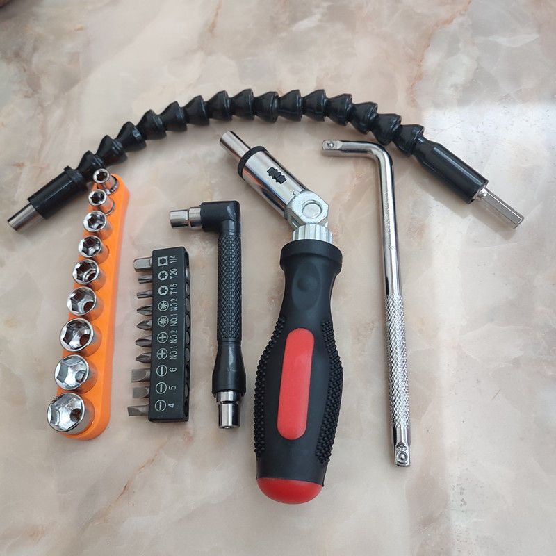 Șurubelniță universală cu clichet, cheie unghiulară în formă de L, ax flexibil, biți Philips, plat, Torx și hex, set de 513 piese cu biți și capete