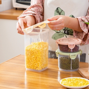 Пластмасова запечатана кутия за съхранение на храна за зърнени култури и смесени зърна, квадратни и кръгли контейнери за кухня и хладилник