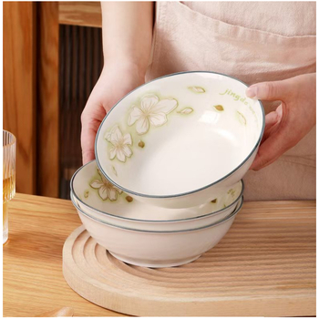Bol mare din porțelan, 7 inch, pentru tăiței și supă, culoare ceai, design creativ, model gravat sub glazură, potrivit pentru microunde