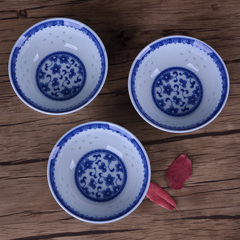 Bol de orez din porțelan chinezesc, albastru și alb Jingdezhen, decor sub glazură, vas de masă