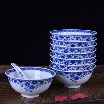 Bol de orez din porțelan chinezesc, albastru și alb Jingdezhen, decor sub glazură, vas de masă