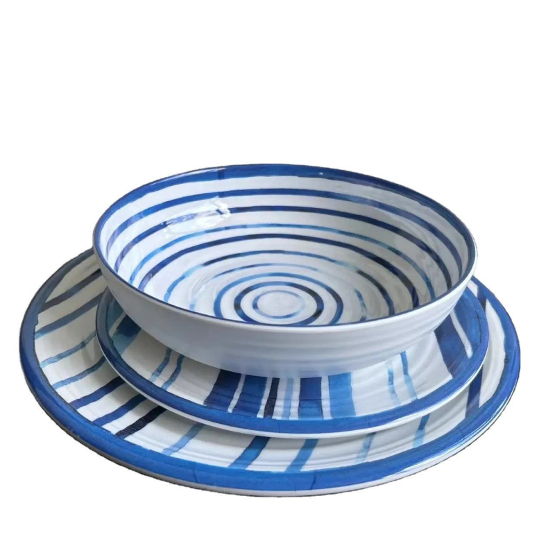 Vas din melamină albastru, cu textură nervurată, bol pentru ramen, 11 inch, stil nordic, pentru uz casnic și comercial