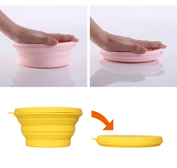 Vas pliabil din silicon alimentar, pentru exterior, cu capac, farfurie pentru picnic, cutie Bento în stil Japonez pentru prânz.