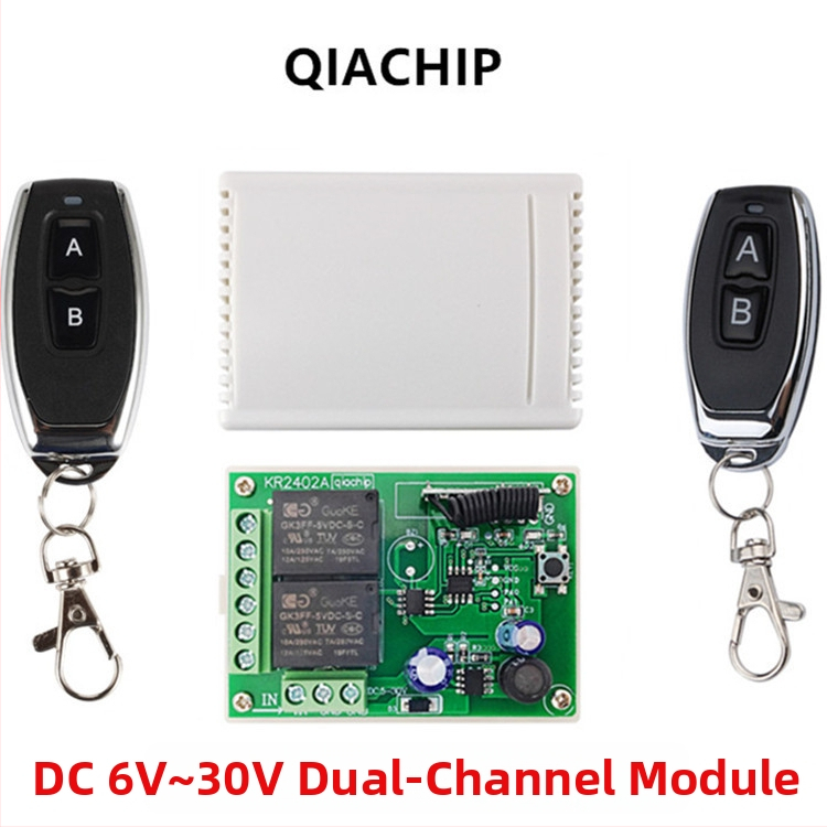 QIACHIP Dvojkanálový bezdrôtový ovládač pre DC motor — brána a rolovacie dvere, pohyb dopredu a vzad