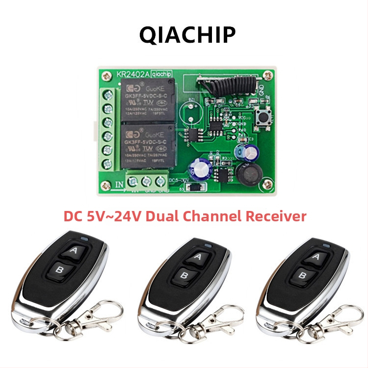 QIACHIP Dvojkanálový bezdrôtový ovládač pre DC motor — brána a rolovacie dvere, pohyb dopredu a vzad