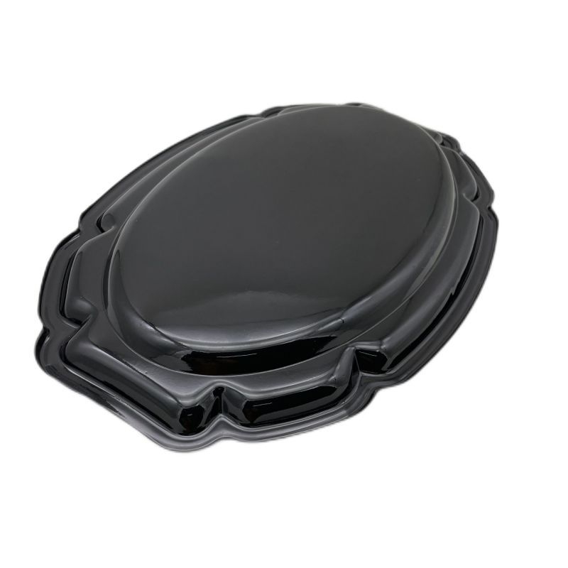 Tavă PET de unică folosință, ovală, pentru alimente reci; farfurie pentru prăjituri și deserturi, finisaj auriu-silver