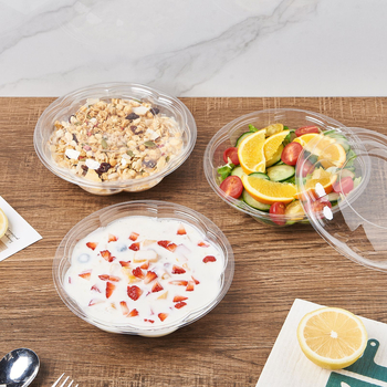 Fuling bol de salată de unică folosință, cu capac, PET, 18 oz, transparent, îngroșat, în formă de floare de prune