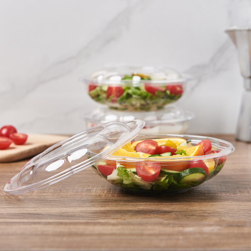 Fuling bol de salată de unică folosință, cu capac, PET, 18 oz, transparent, îngroșat, în formă de floare de prune