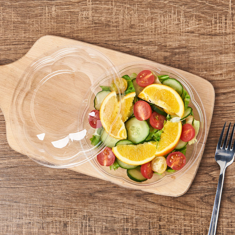 Fuling bol de salată de unică folosință, cu capac, PET, 18 oz, transparent, îngroșat, în formă de floare de prune