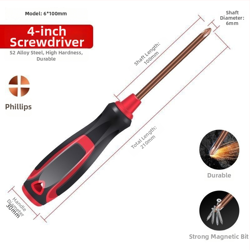 Set Phillips skrutkovačov zo S2 zliatiny ocele, magnetické a izolované, plastová rukoväť, veľkosti 4 palce, 5 palcov, 6 palcov a 8 palcov