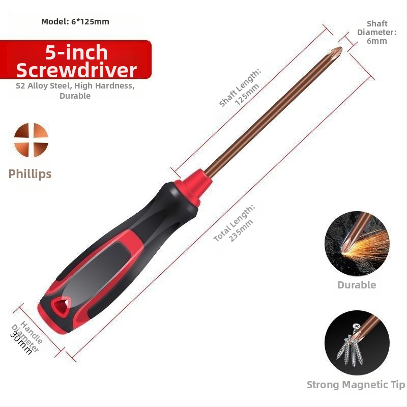 Set Phillips skrutkovačov zo S2 zliatiny ocele, magnetické a izolované, plastová rukoväť, veľkosti 4 palce, 5 palcov, 6 palcov a 8 palcov