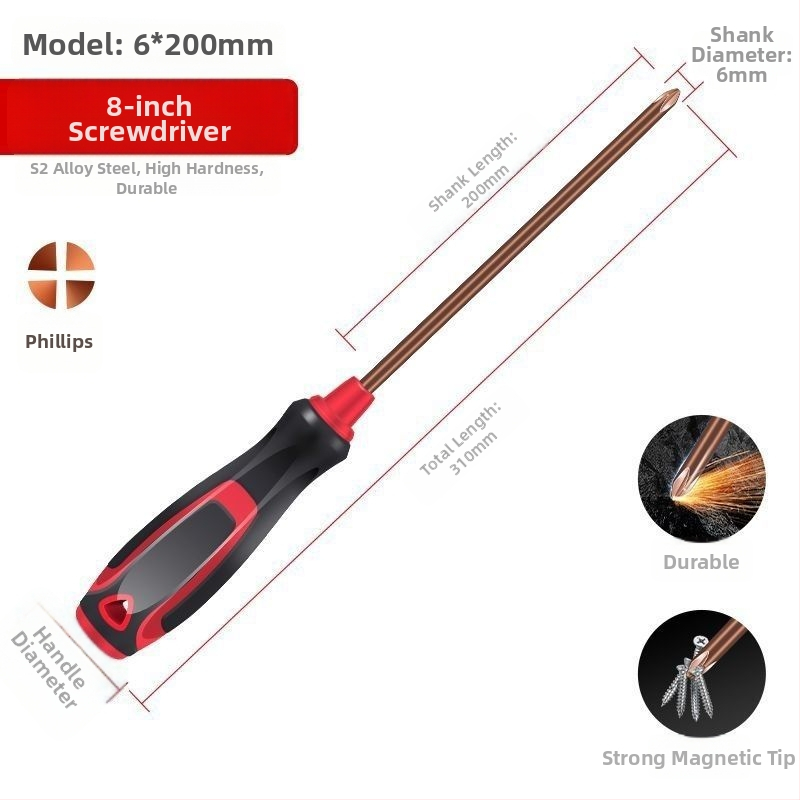 Set Phillips skrutkovačov zo S2 zliatiny ocele, magnetické a izolované, plastová rukoväť, veľkosti 4 palce, 5 palcov, 6 palcov a 8 palcov