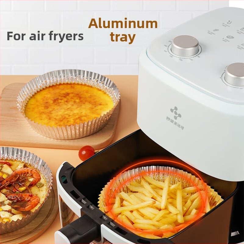 Kruhové misky a taniere z hliníkovej fólie, 50 kusov, jednorazové domáce použitie, na pečenie v rúre, grilovanie a air fryer