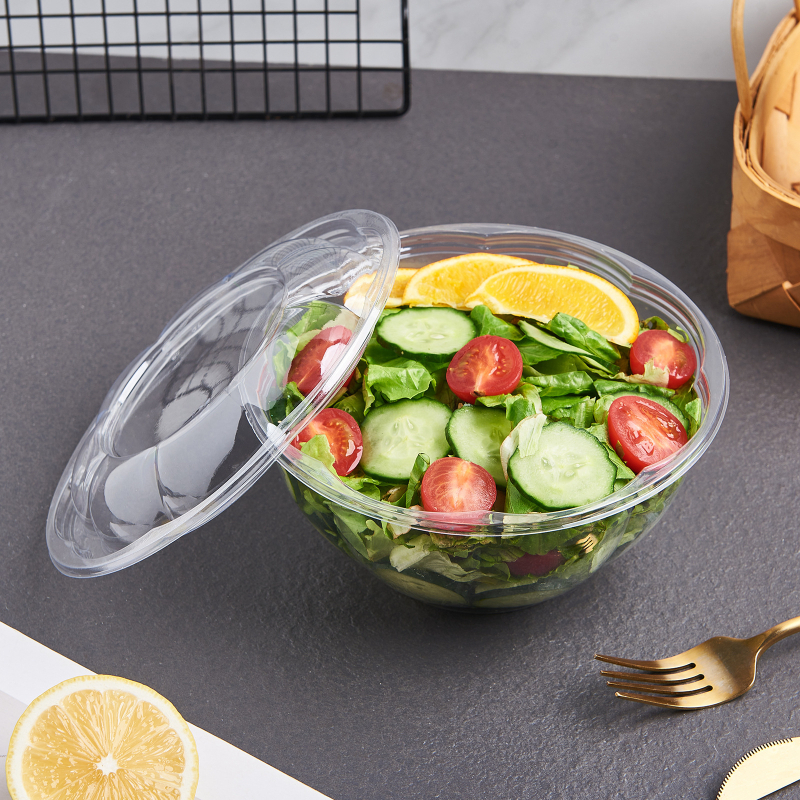 Boluri de salată din PET, de unică folosință, cu capac, transparente, 18/24/32/48 oz, formă de floare de prune