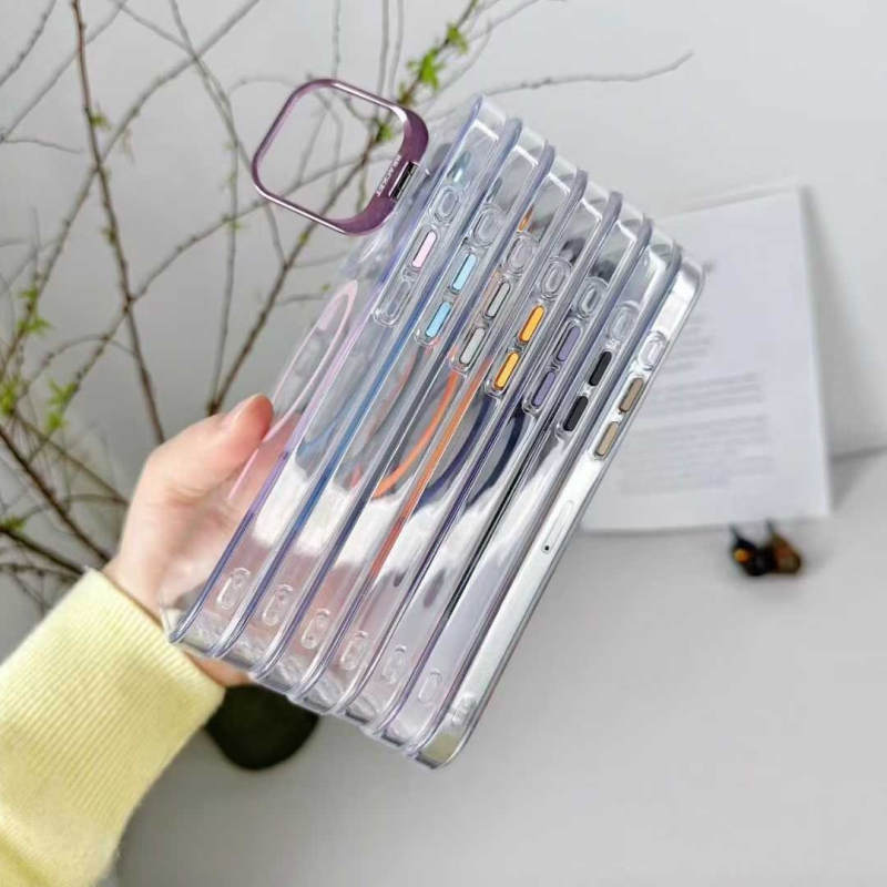 Kristalna magnetska prozirna maska za iPhone 14–17 s držačem za objektiv i magnetskim stalkom