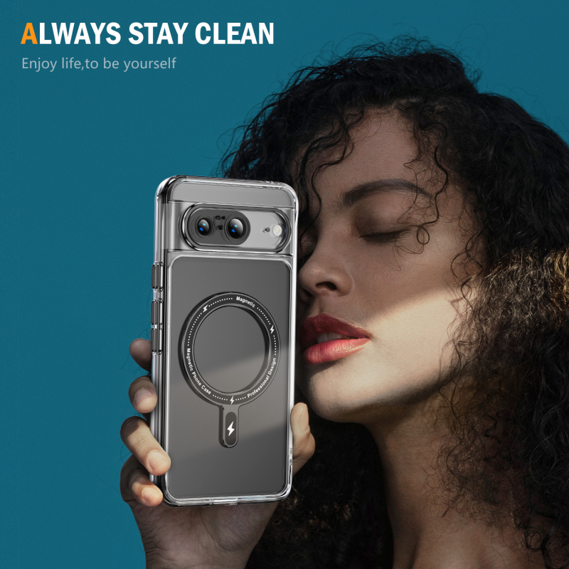 Husă Pixel 8a cu încărcare wireless, rezistentă la șocuri, anticadere și antiamprentare, placă magnetică și butoane metalice pentru obiectiv