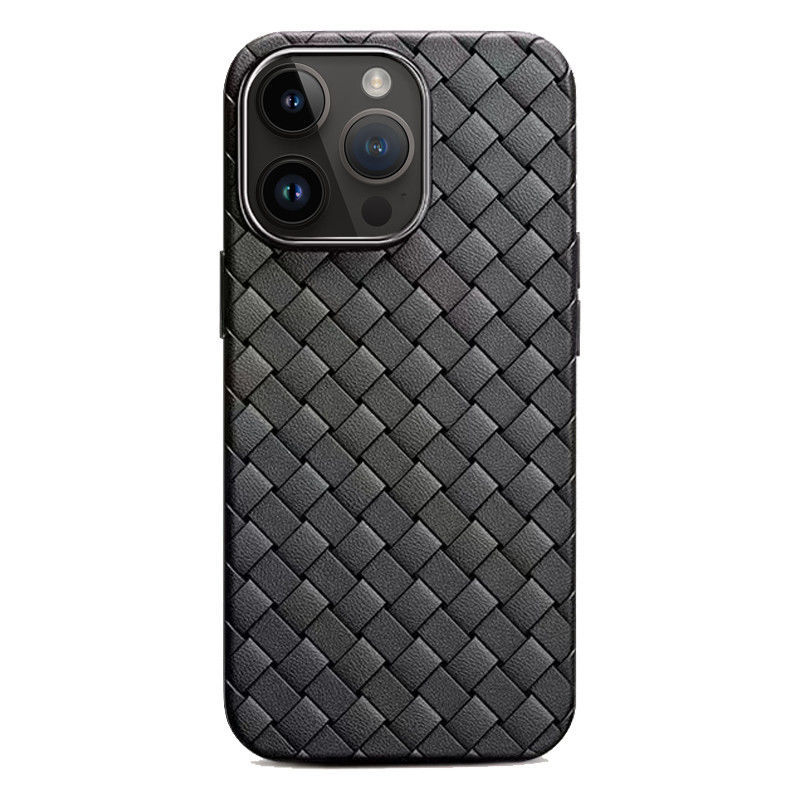 Husă pentru iPhone cu textură BV țesută, din piele artificială, ultra-subțire, moale, pentru iPhone 11–14 Pro și Pro Max