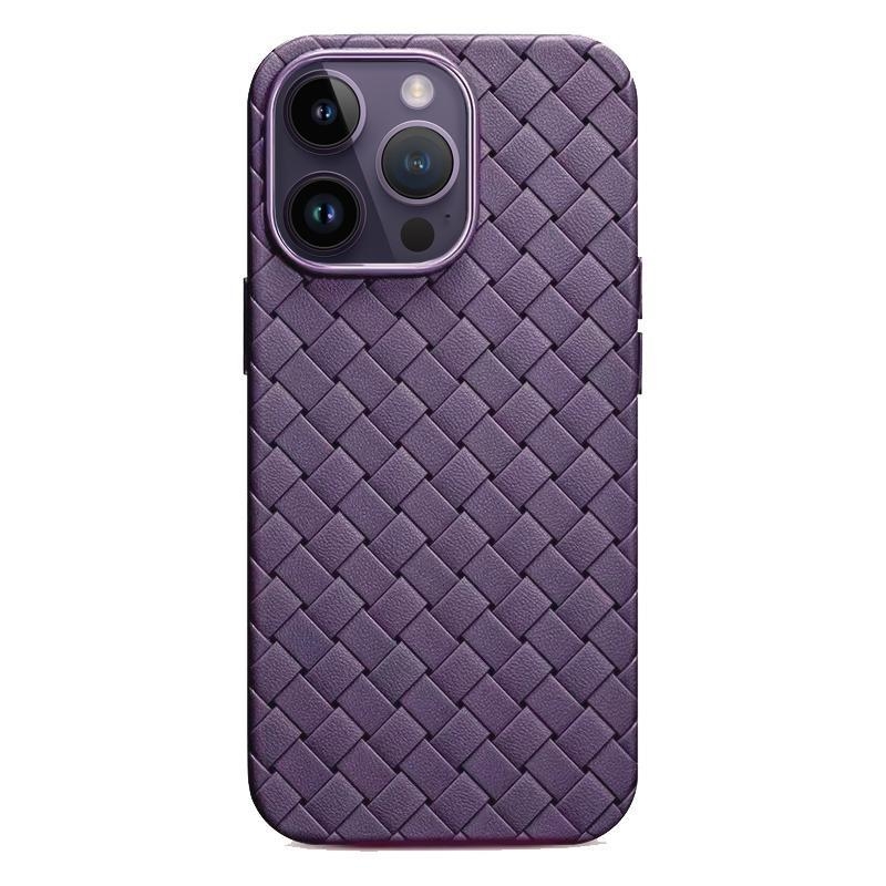 Husă pentru iPhone cu textură BV țesută, din piele artificială, ultra-subțire, moale, pentru iPhone 11–14 Pro și Pro Max