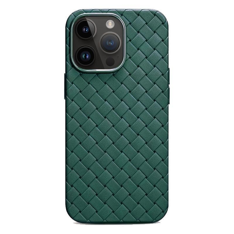 Husă pentru iPhone cu textură BV țesută, din piele artificială, ultra-subțire, moale, pentru iPhone 11–14 Pro și Pro Max