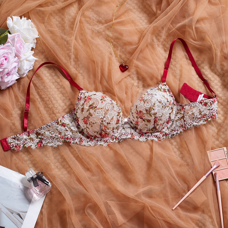 Francusko čipkano donje rublje s cvjetnim uzorkom i dizajnom boja, sexy push-up grudnjak s prozirnim detaljima, udoban i prozračan set grudnjaka