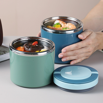 Cutie rotundă de prânz, izolată termic, cu capac, din oțel inoxidabil, pentru supă și orez, portabilă pentru studenți și angajați.