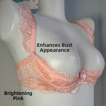 Quarter-Cup Lace Push-Up Underwire Bra, Pink Foam Cups, Open-Crotch Panties