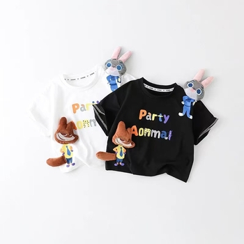 2026 nyár gyerekeknek 100% pamut 3D figura mintás rövid ujjú T-shirt, kényelmes mindennapi viselet