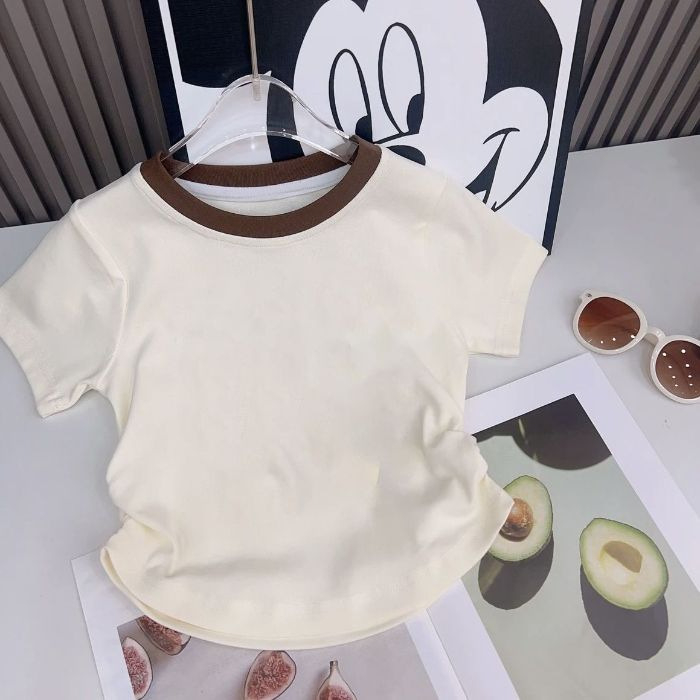 Lányok számára nyári rövid ujjú crop felső patchwork dizájnnal