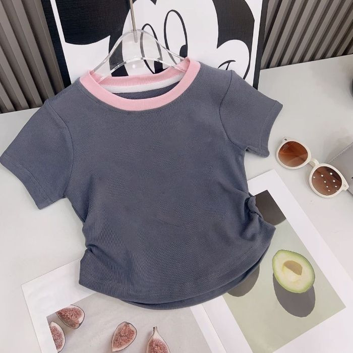 Lányok számára nyári rövid ujjú crop felső patchwork dizájnnal