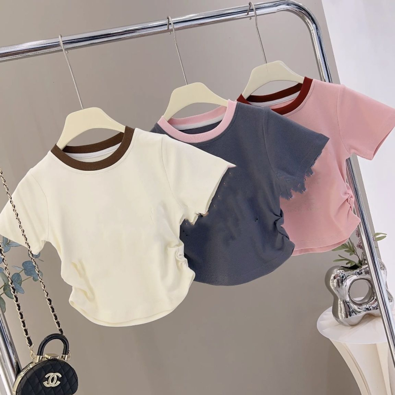 Lányok számára nyári rövid ujjú crop felső patchwork dizájnnal