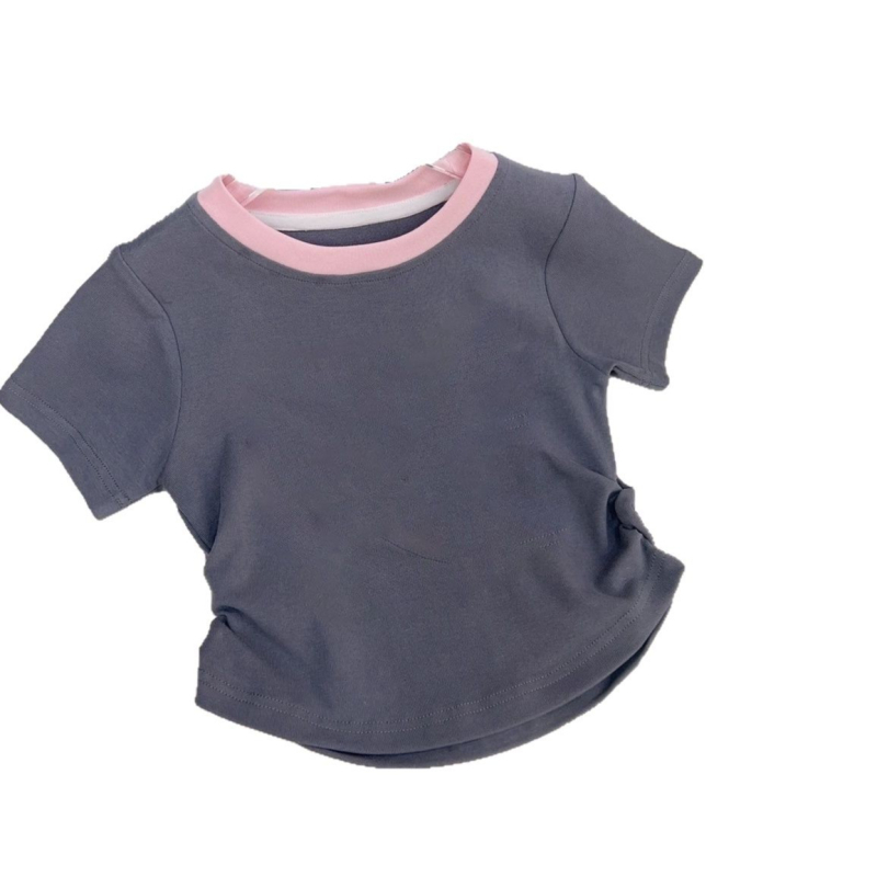 Lányok számára nyári rövid ujjú crop felső patchwork dizájnnal
