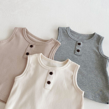 Nyári ujjatlan gyerek felső kerek nyakkal, egyszínű pamutkeverék