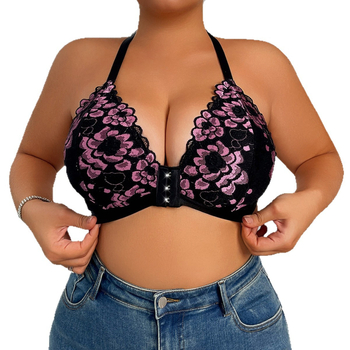 Plus-size čipkasti grudnjak bez leđa, push-up, s kontrastnim bojama