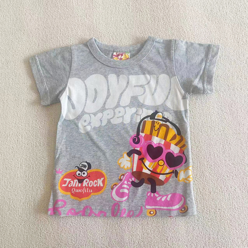 Gyerekeknek készült pamut rövid ujjú T-shirt, 2026 nyár, uniszex, fagylaltos karikatúra, 3–8 éveseknek