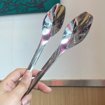 Lingură din oțel inoxidabil 304, mâner lung, pentru amestecat cafea, lingură de desert cu bază plată, design minimalist modern