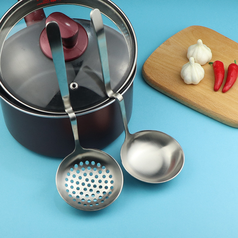 Lingură din oțel inoxidabil 304 cu sită pentru hot pot, mâner lung, tacâmuri cu logo