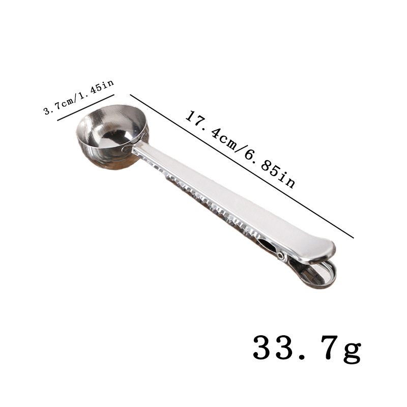 Lingură de cafea din oțel inoxidabil 430 cu clips, capacitate 15 g, mâner lung, lingură pentru lapte praf cu clip etanșant