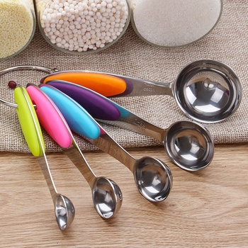 Set de 5 linguri de măsurare din oțel inoxidabil 201, mâner din silicon, ustensile de copt