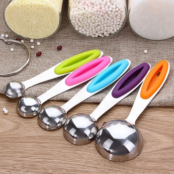 Set de 5 linguri de măsurare din oțel inoxidabil 201, mâner din silicon, ustensile de copt