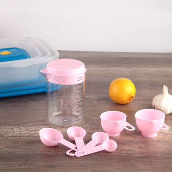 Set de 7 piese linguri și cupe măsurătoare din plastic, cu scară, 500 ml, pentru bucătărie și măsurarea făinii